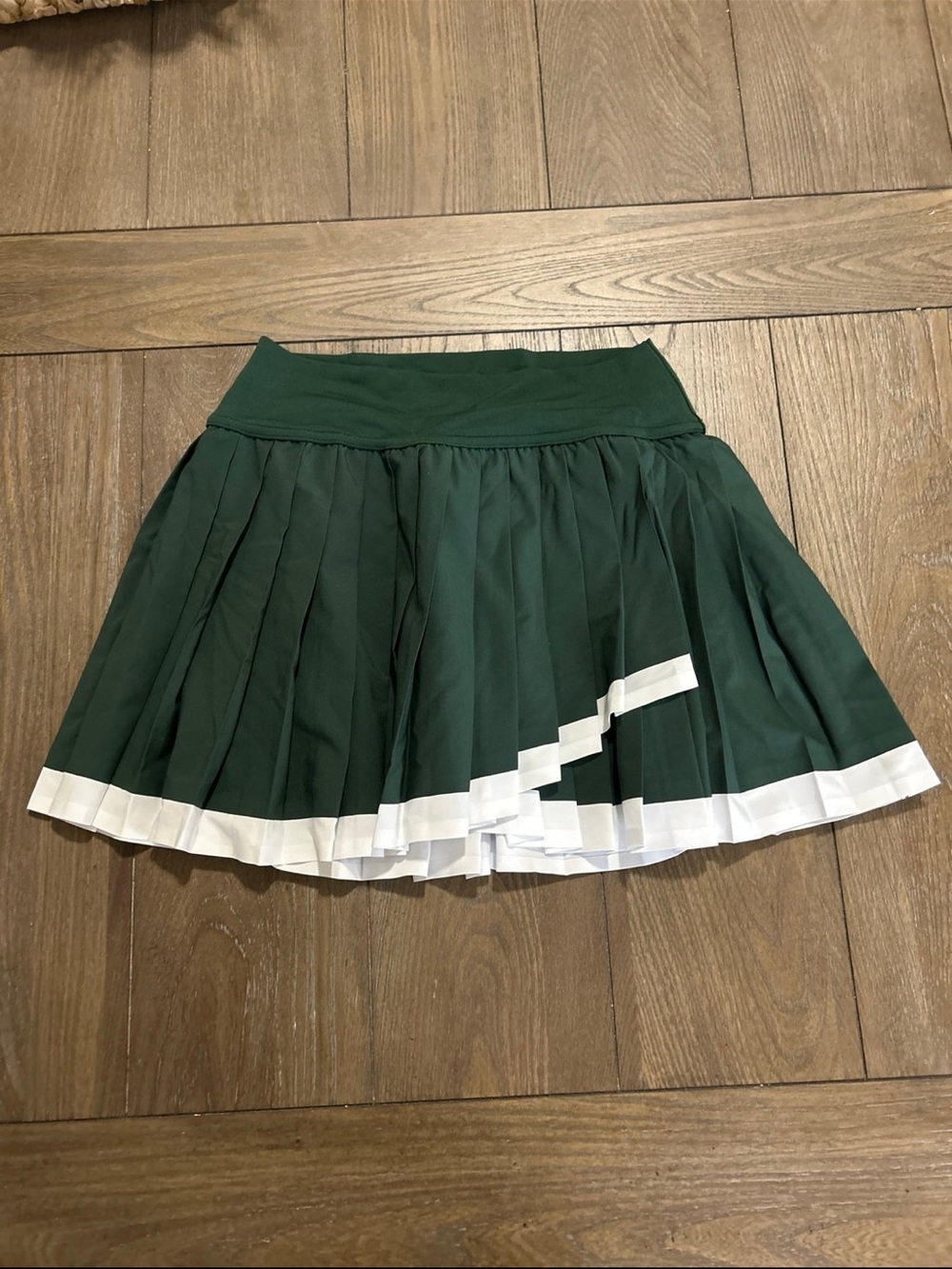 aerie Dark Green Pleated Skater Skirt with White Trim